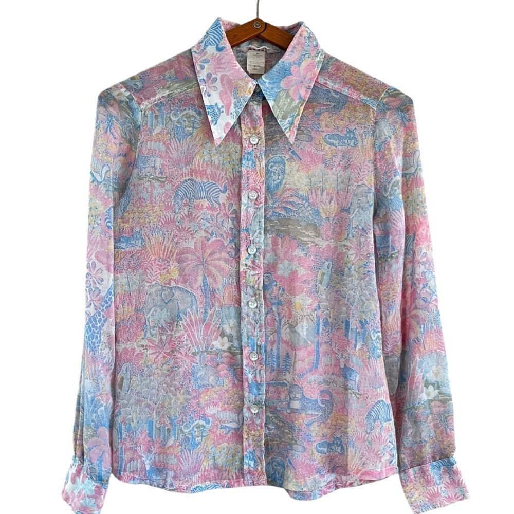 Vintage 1970’s Junior House Safari Jungle Print Button Down Shirt